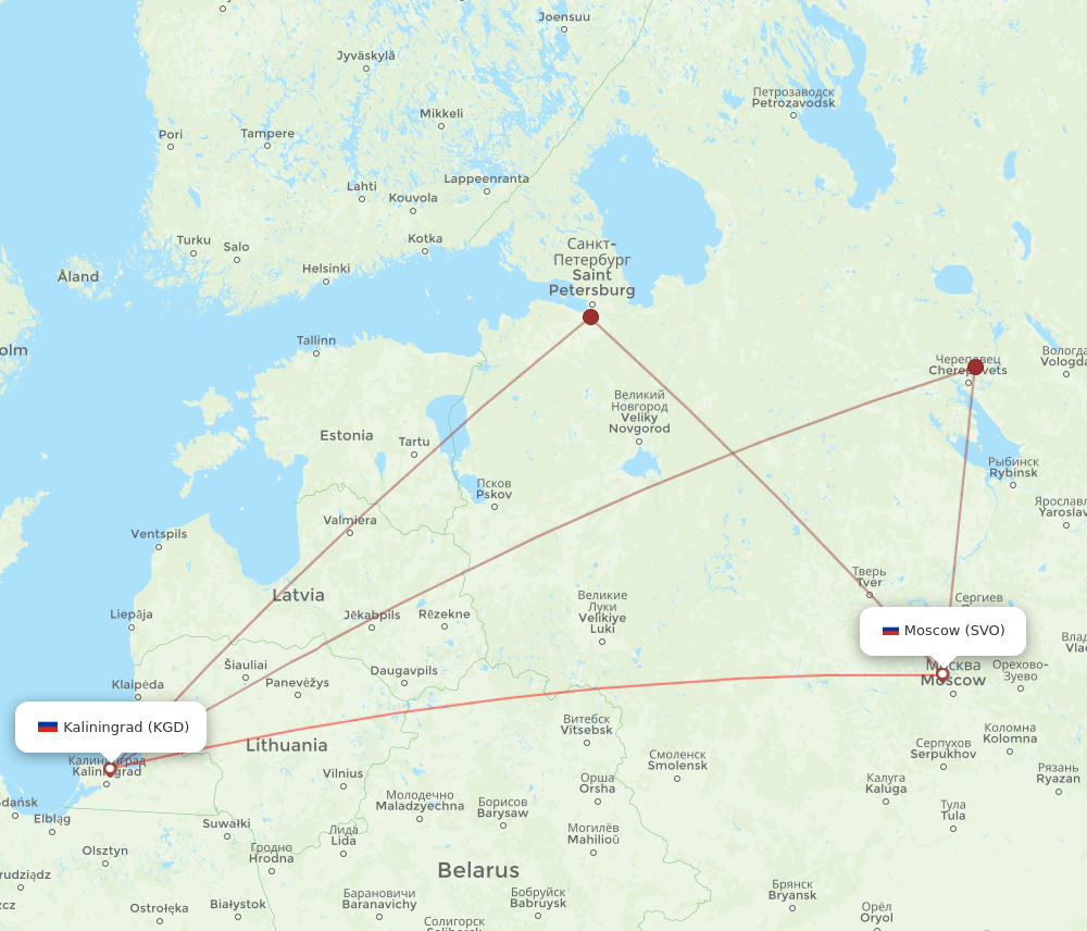 KGD to SVO flights and routes map