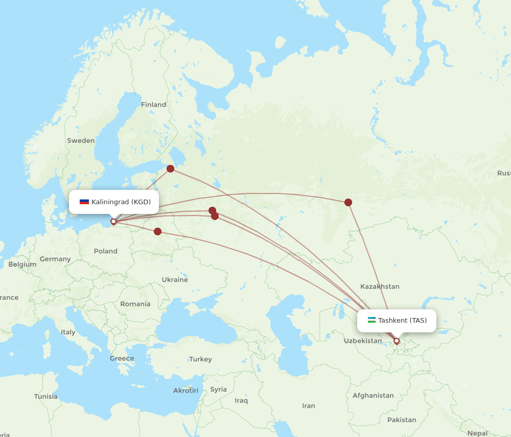 KGD-TAS flight routes