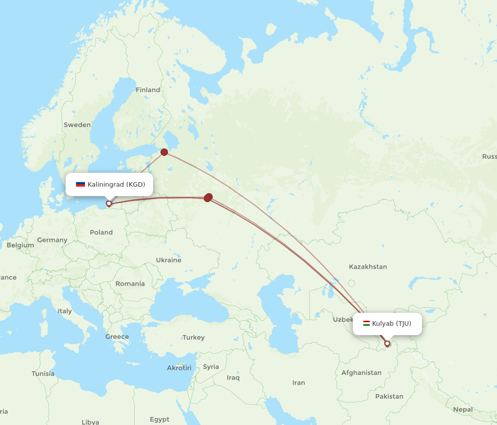 KGD to TJU flights and routes map