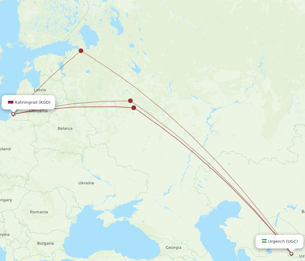 KGD-UGC flight routes