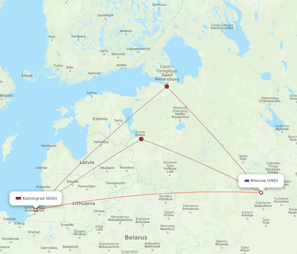 KGD to VKO flights and routes map