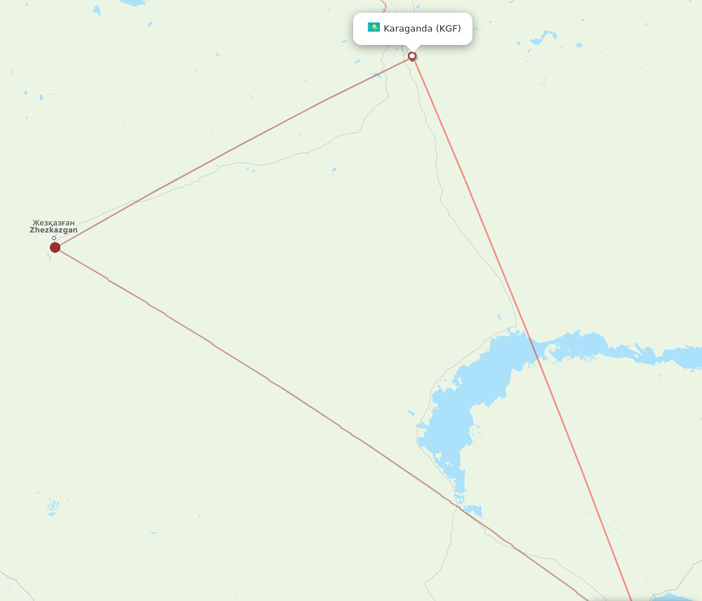 Karaganda - Almaty route map and flight paths