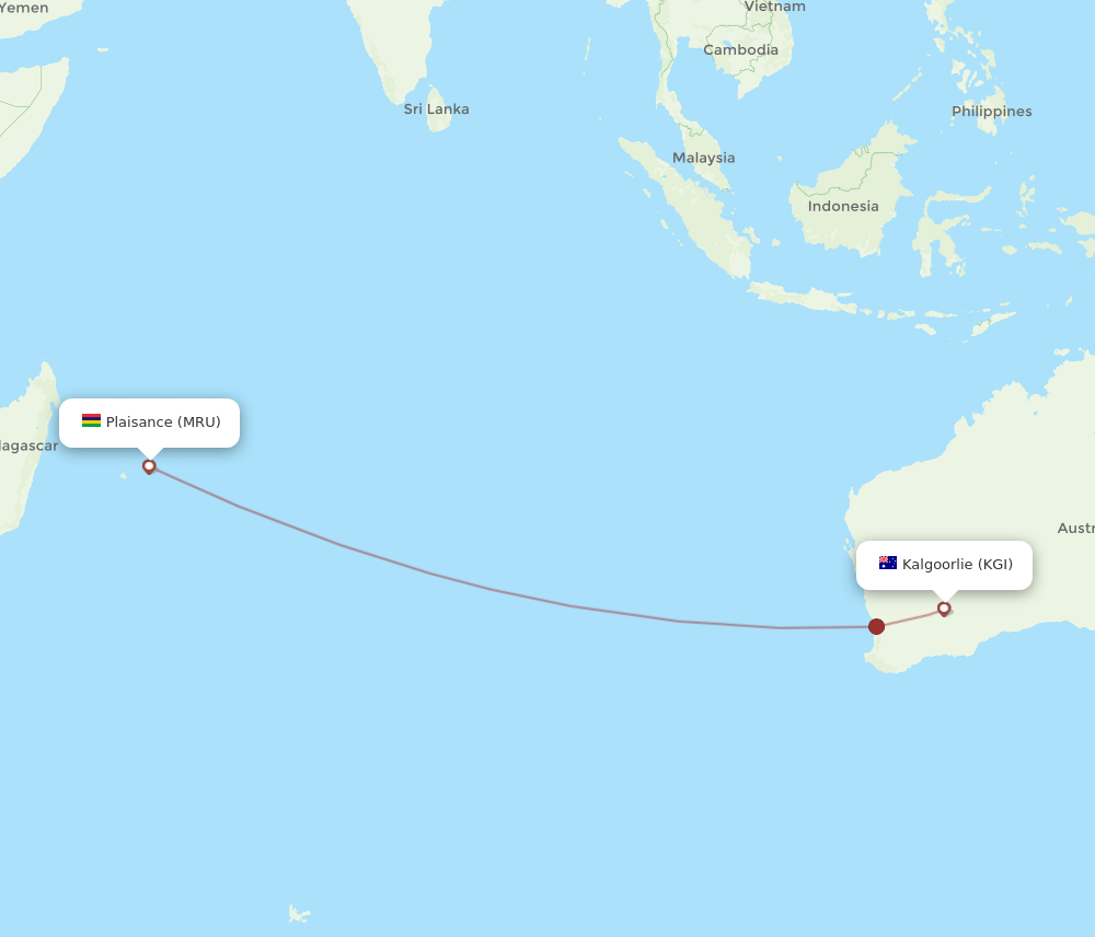 KGI-MRU flight routes