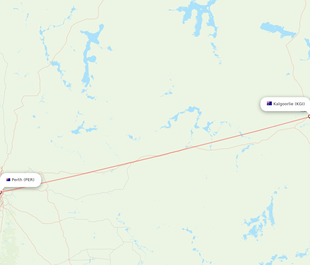 Kalgoorlie - Perth route map and flight paths