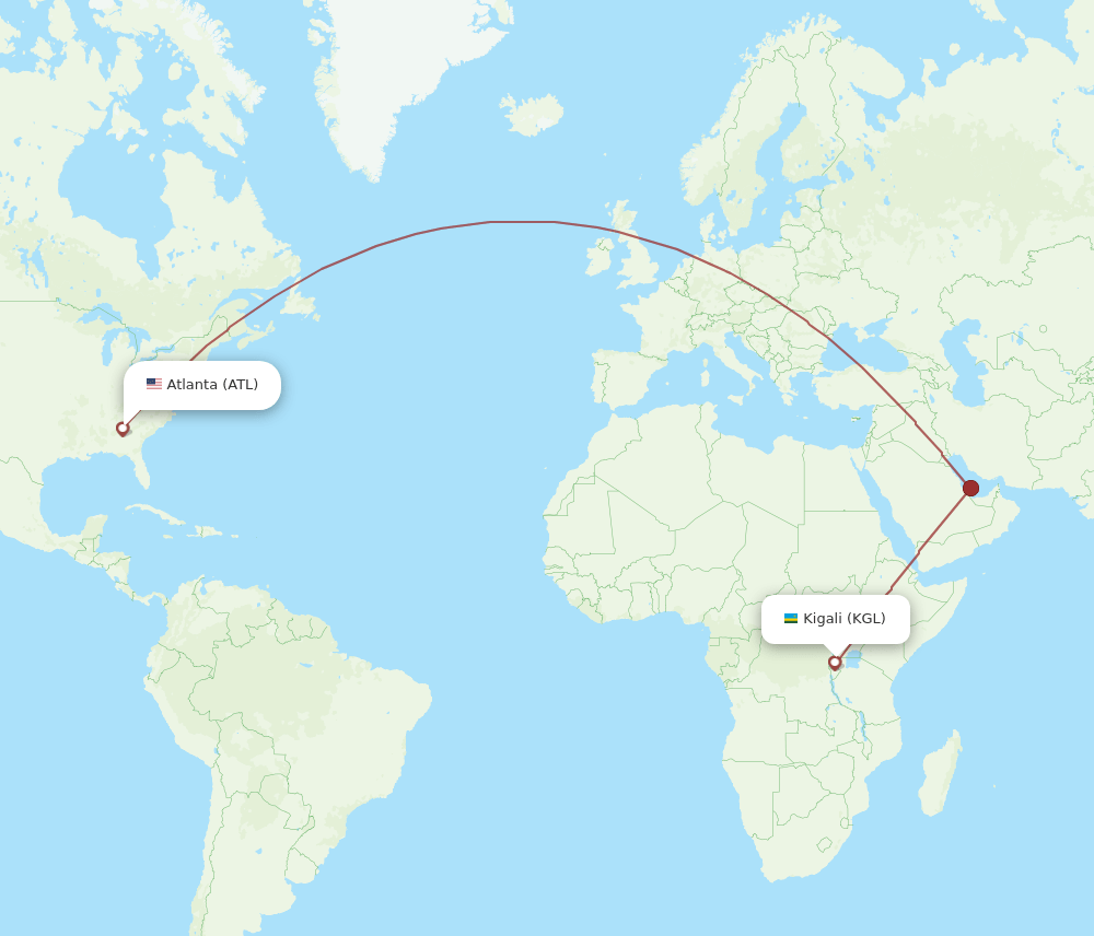 KGL to ATL flights and routes map