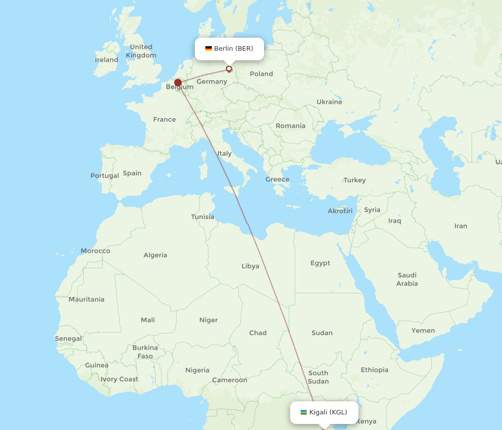 KGL to BER flights and routes map