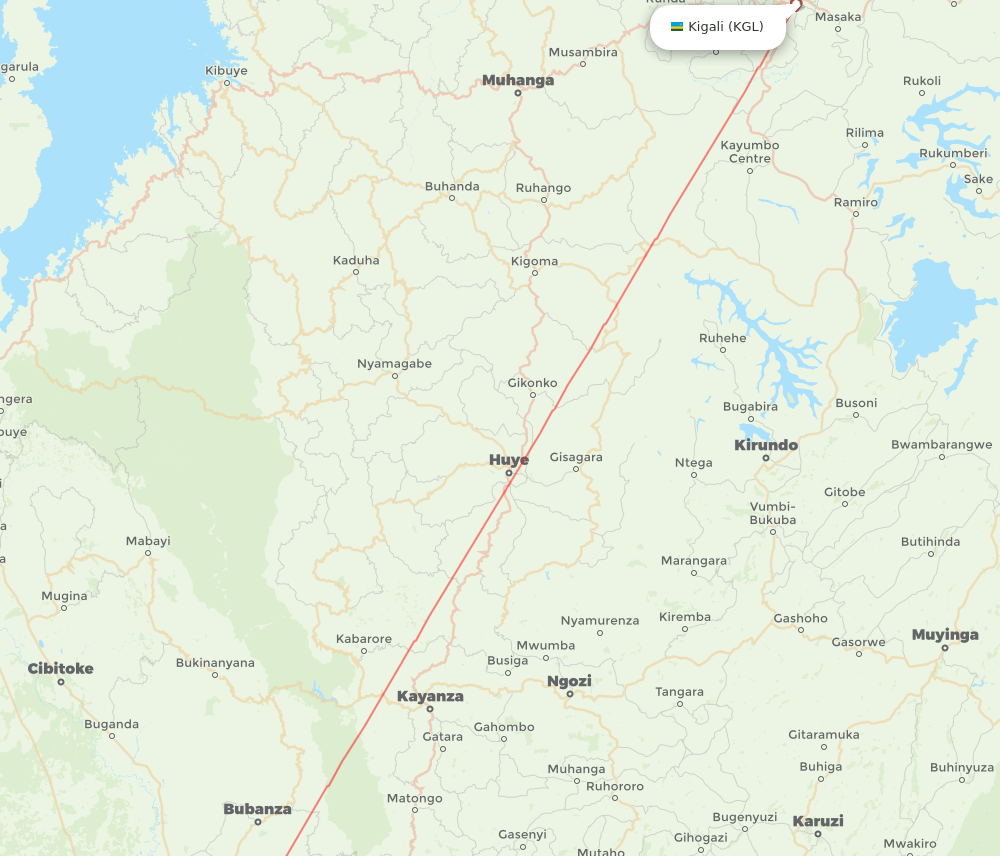 Kigali - Bujumbura route map and flight paths