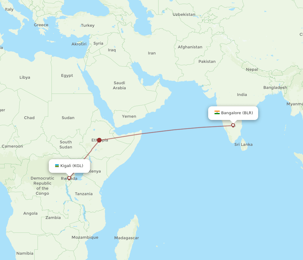 KGL to BLR flights and routes map