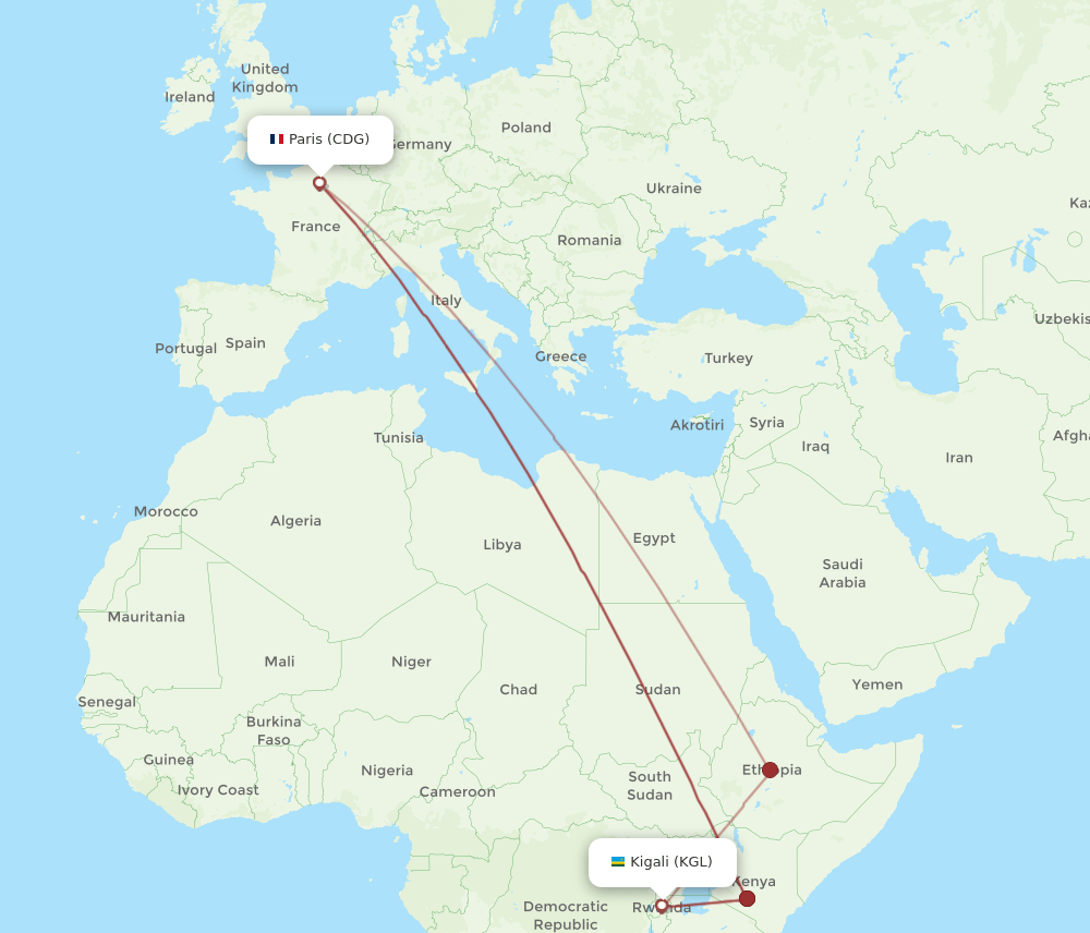 KGL-CDG flight routes