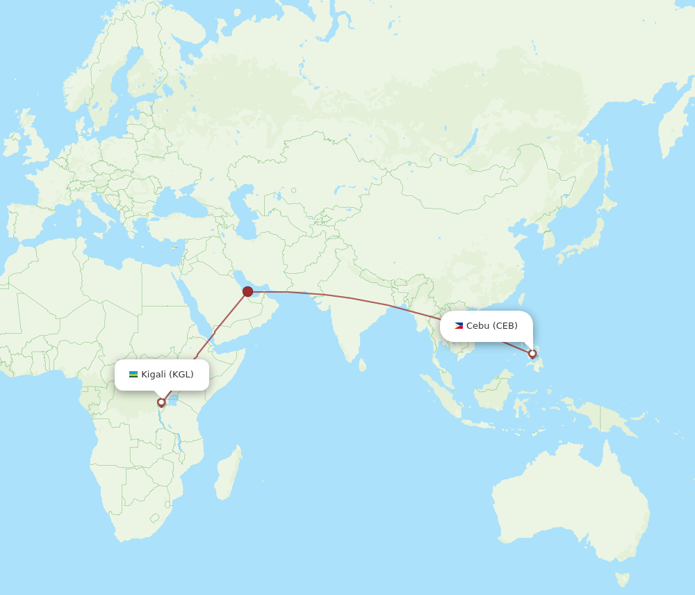 KGL to CEB flights and routes map