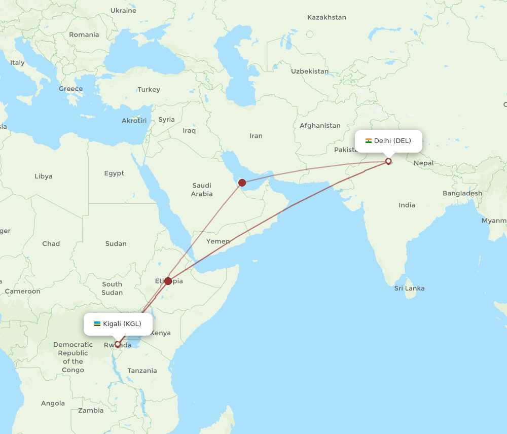 KGL-DEL flight routes
