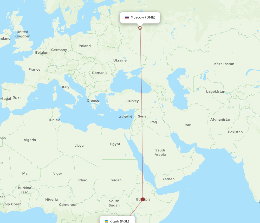 KGL to DME flights and routes map