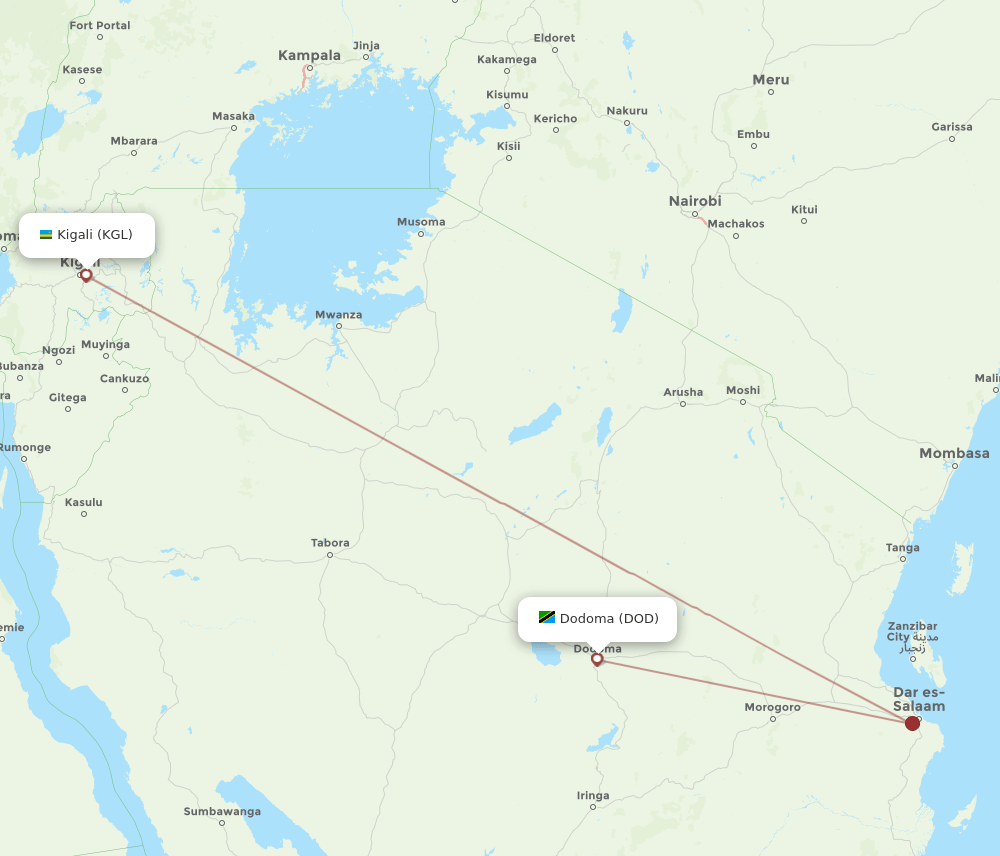 KGL to DOD flights and routes map