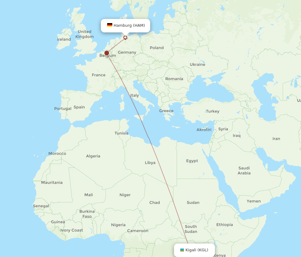 KGL to HAM flights and routes map