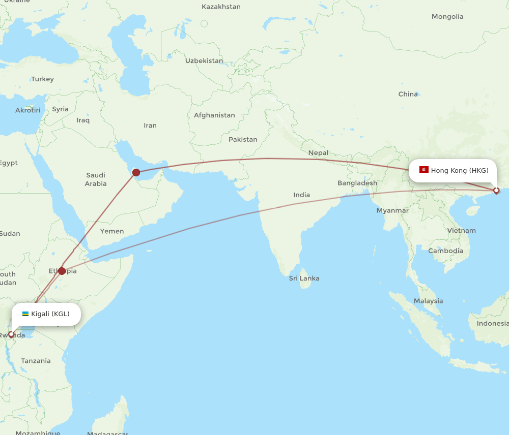 KGL to HKG flights and routes map