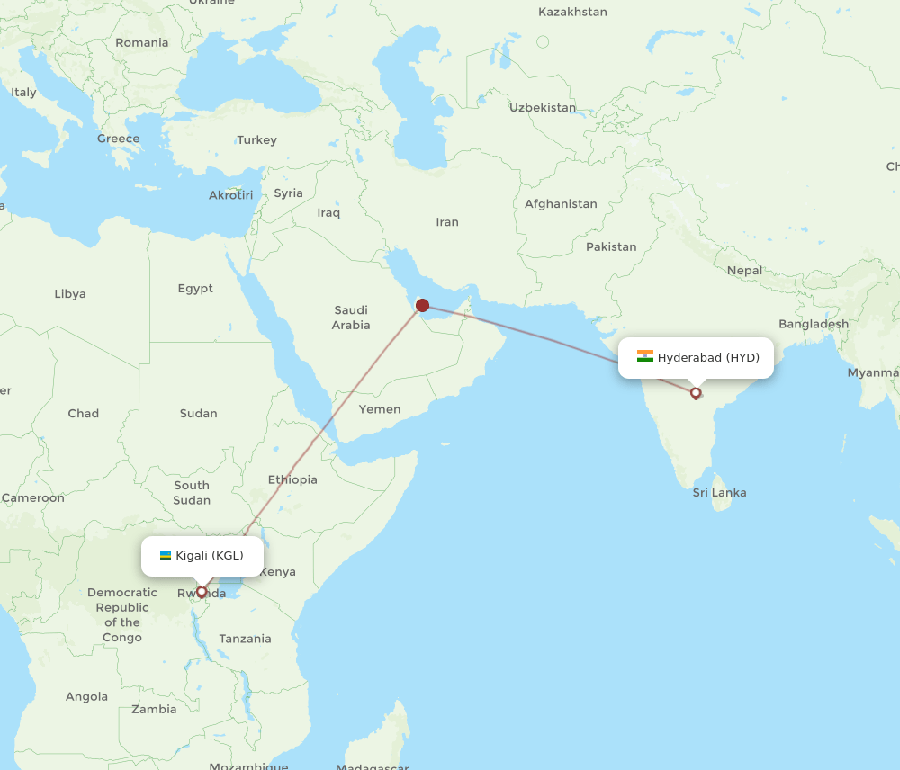 KGL-HYD flight routes