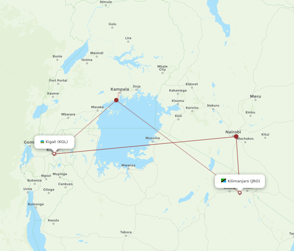 KGL to JRO flights and routes map