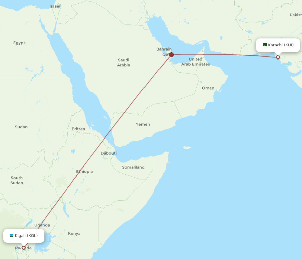 KGL to KHI flights and routes map