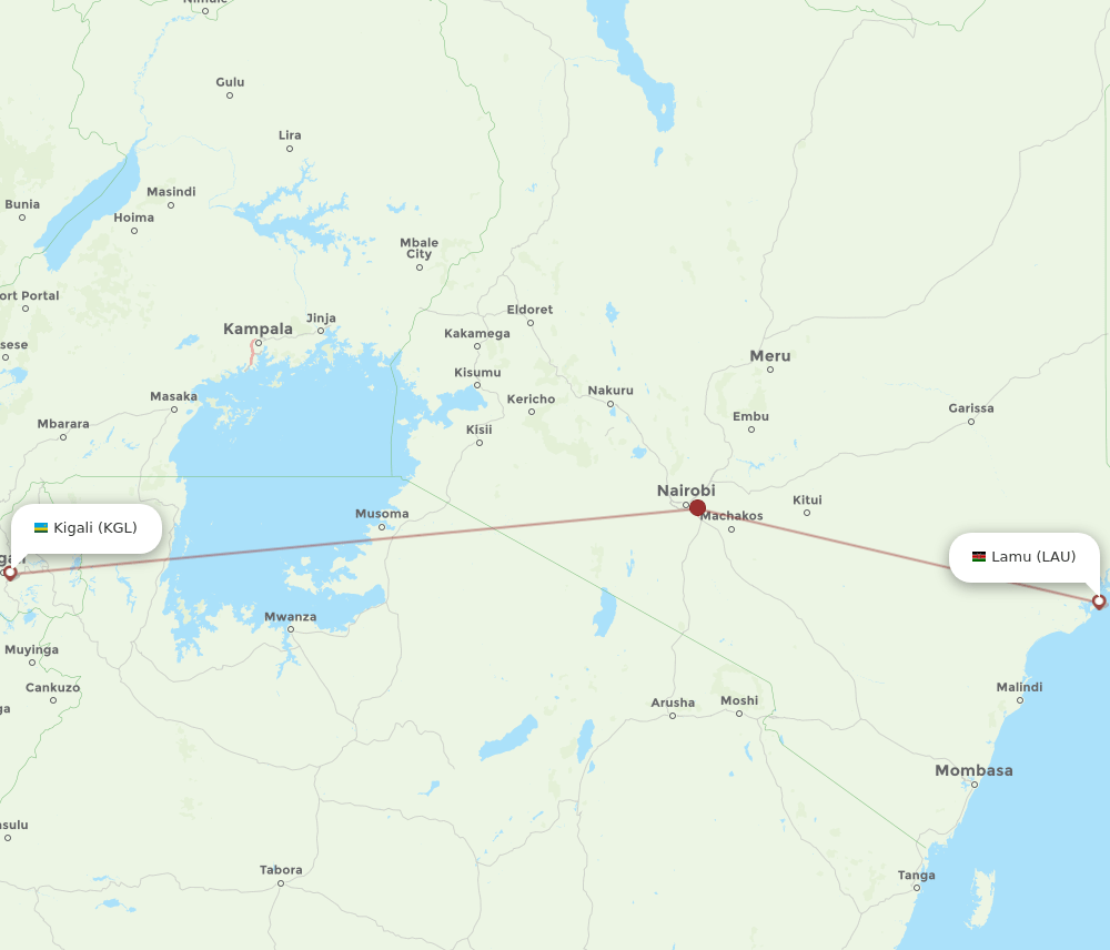 KGL to LAU flights and routes map