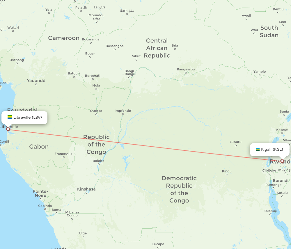 KGL to LBV flights and routes map