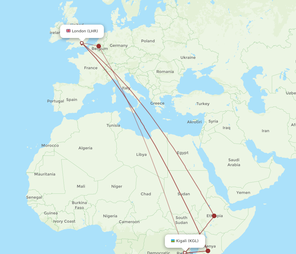 KGL-LHR flight routes