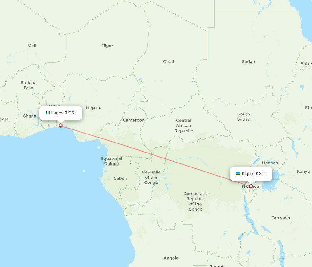 KGL to LOS flights and routes map