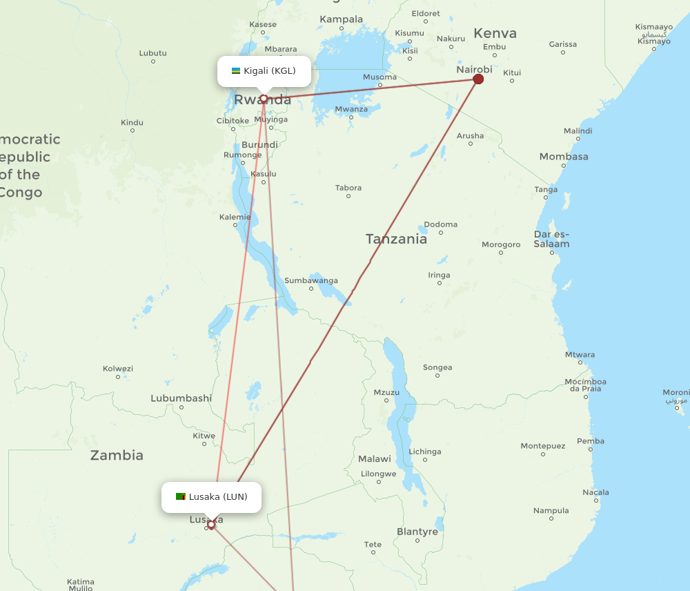 KGL-LUN flight routes