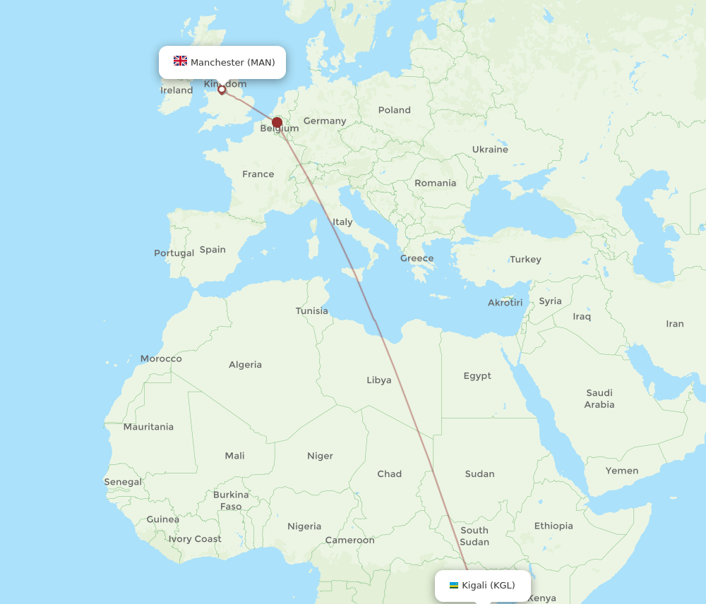 KGL-MAN flight routes