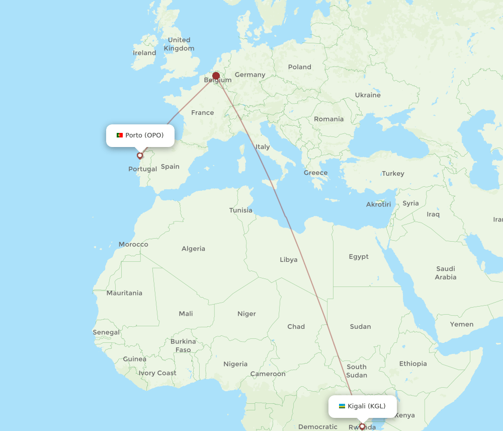 KGL to OPO flights and routes map