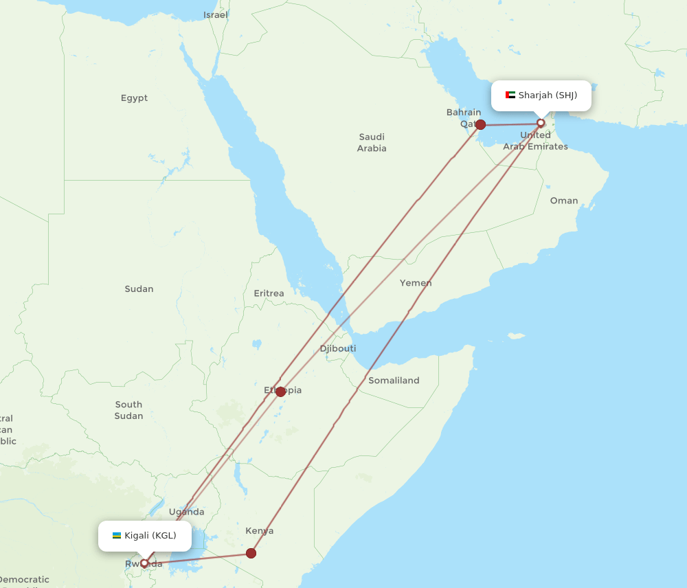 KGL-SHJ flight routes