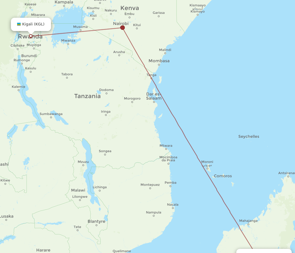 KGL-TNR flight routes