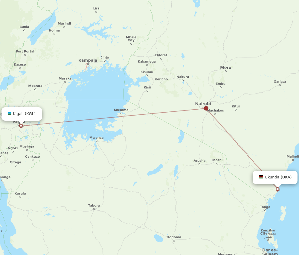 KGL to UKA flights and routes map