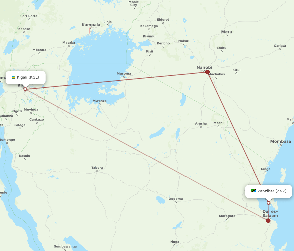 KGL-ZNZ flight routes