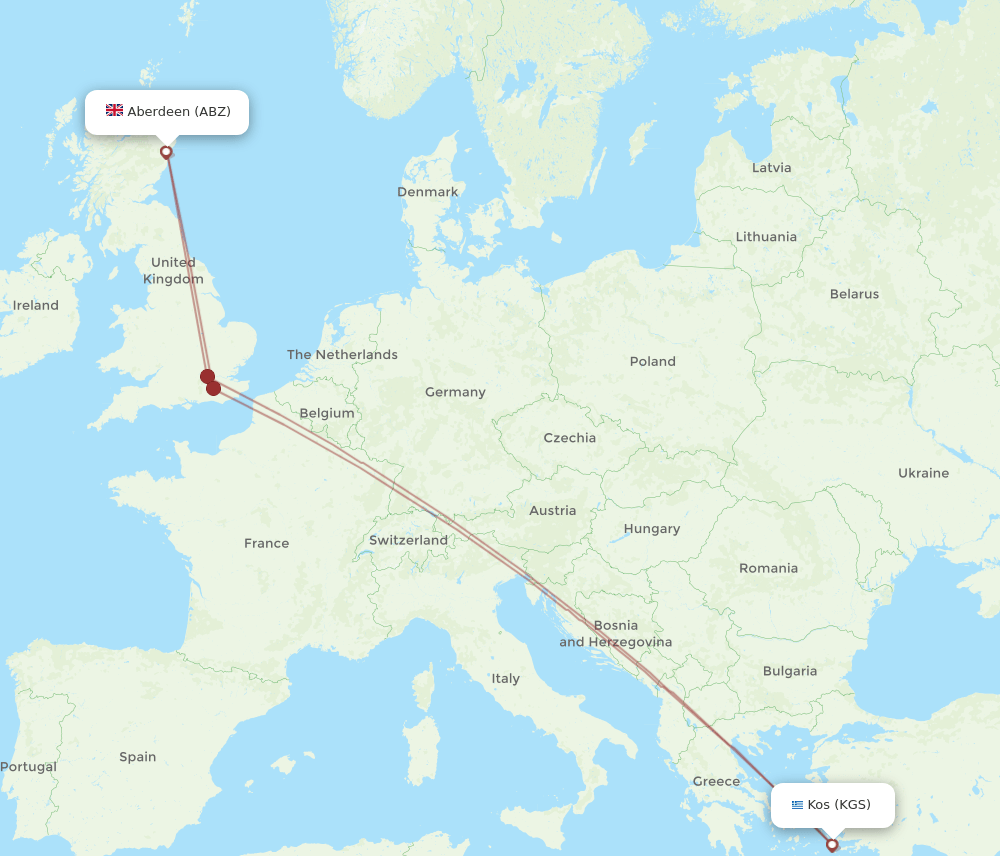 KGS to ABZ flights and routes map
