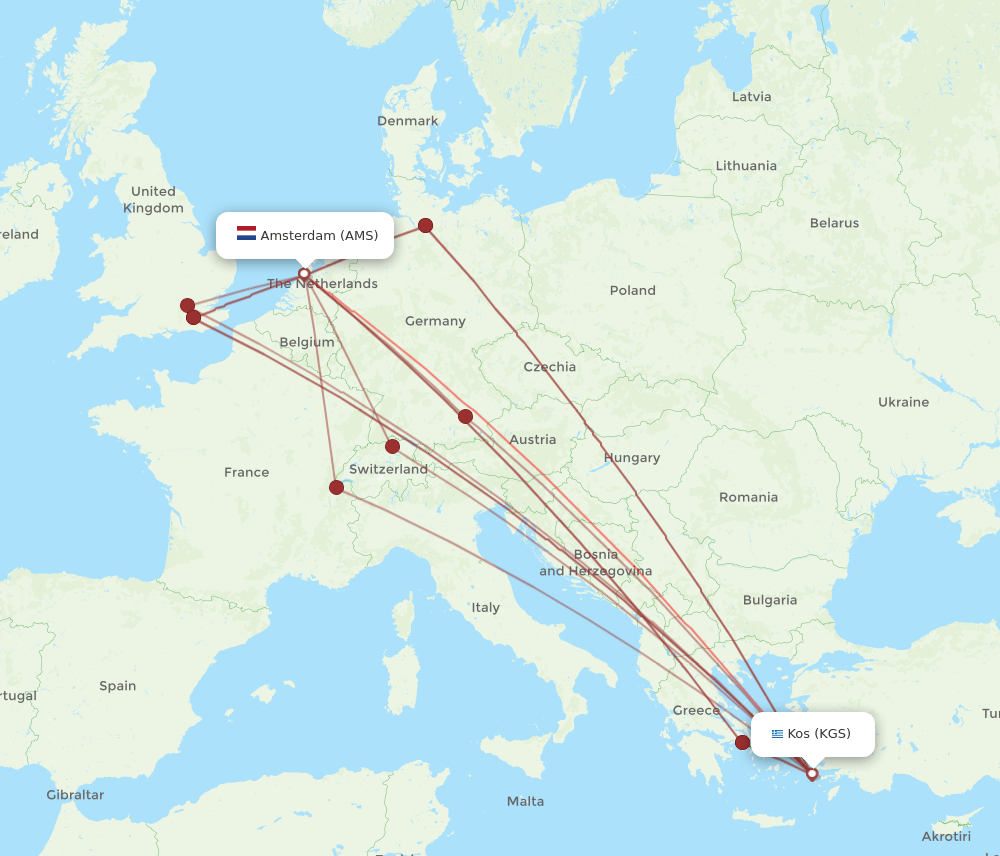 KGS-AMS flight routes