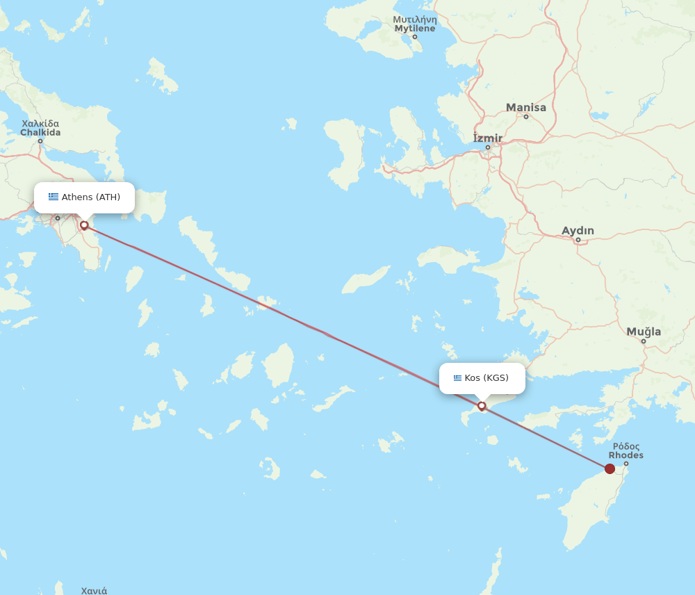 KGS to ATH flights and routes map