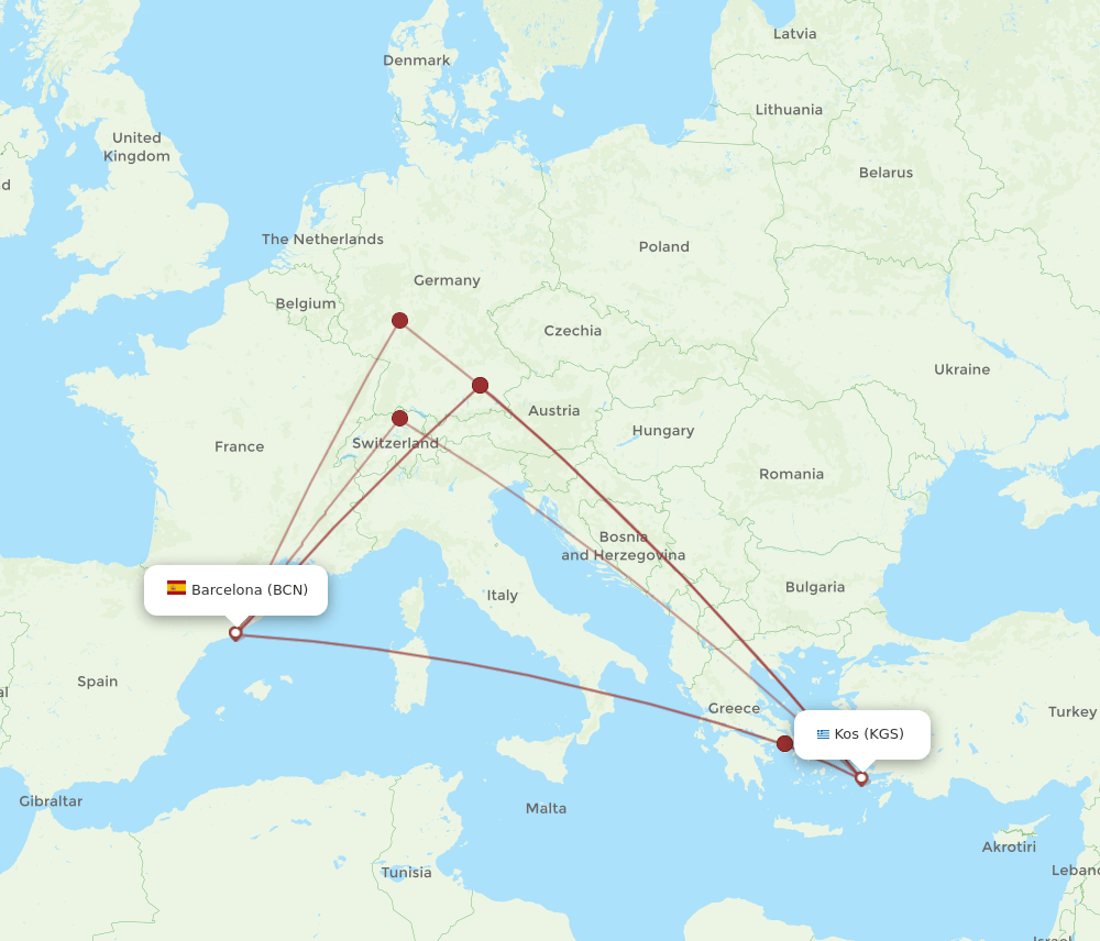 KGS-BCN flight routes