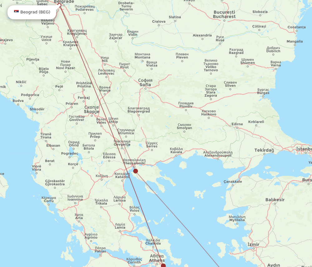 KGS-BEG flight routes