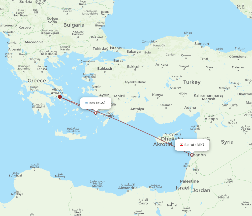 KGS-BEY flight routes