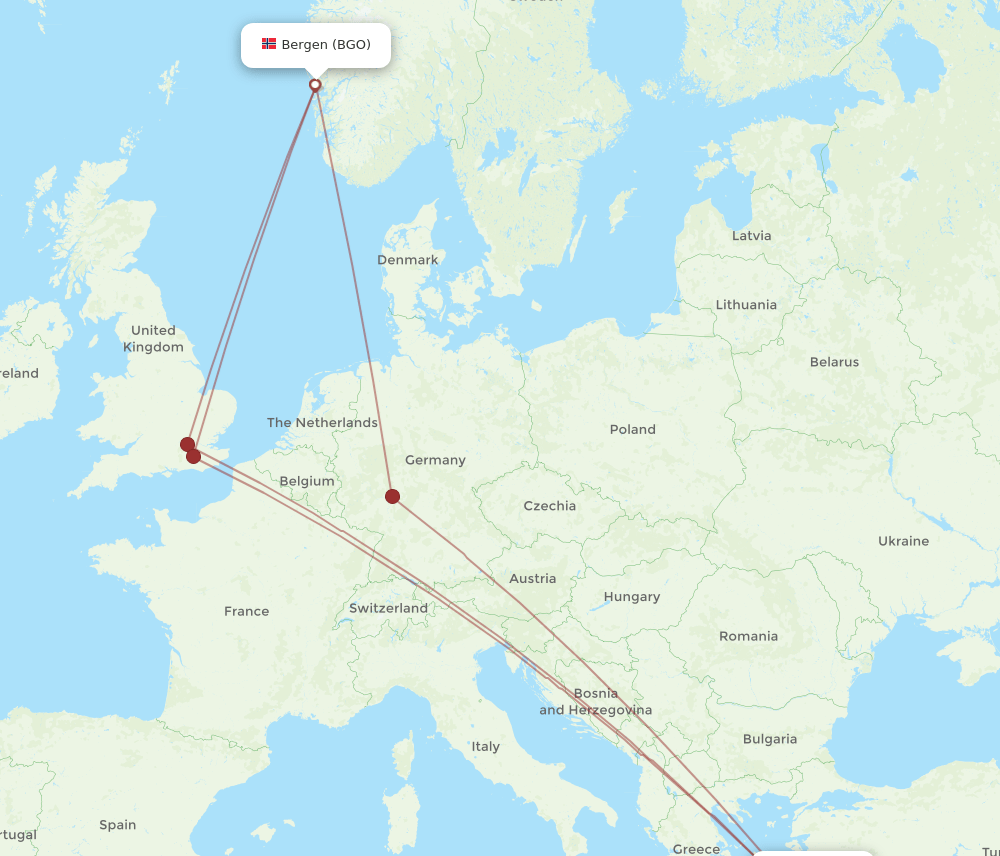 KGS-BGO flight routes