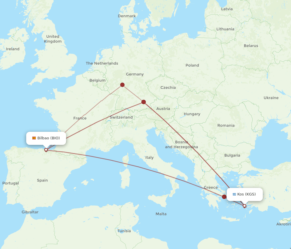 KGS-BIO flight routes