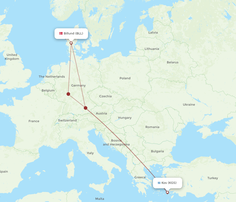 KGS-BLL flight routes