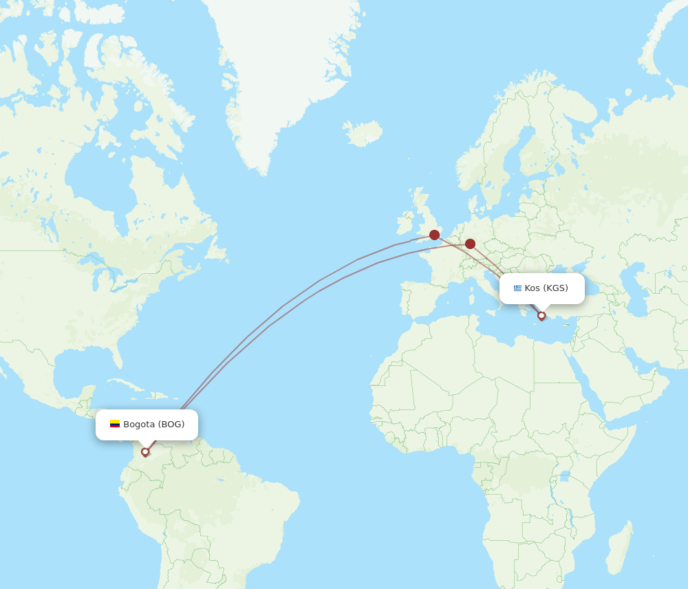 KGS-BOG flight routes