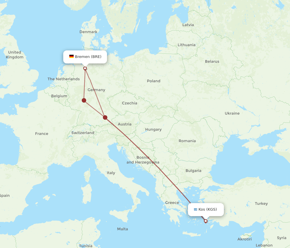 KGS-BRE flight routes