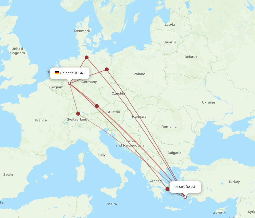 KGS-CGN flight routes