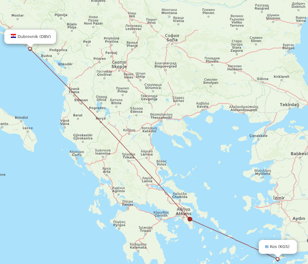 KGS-DBV flight routes