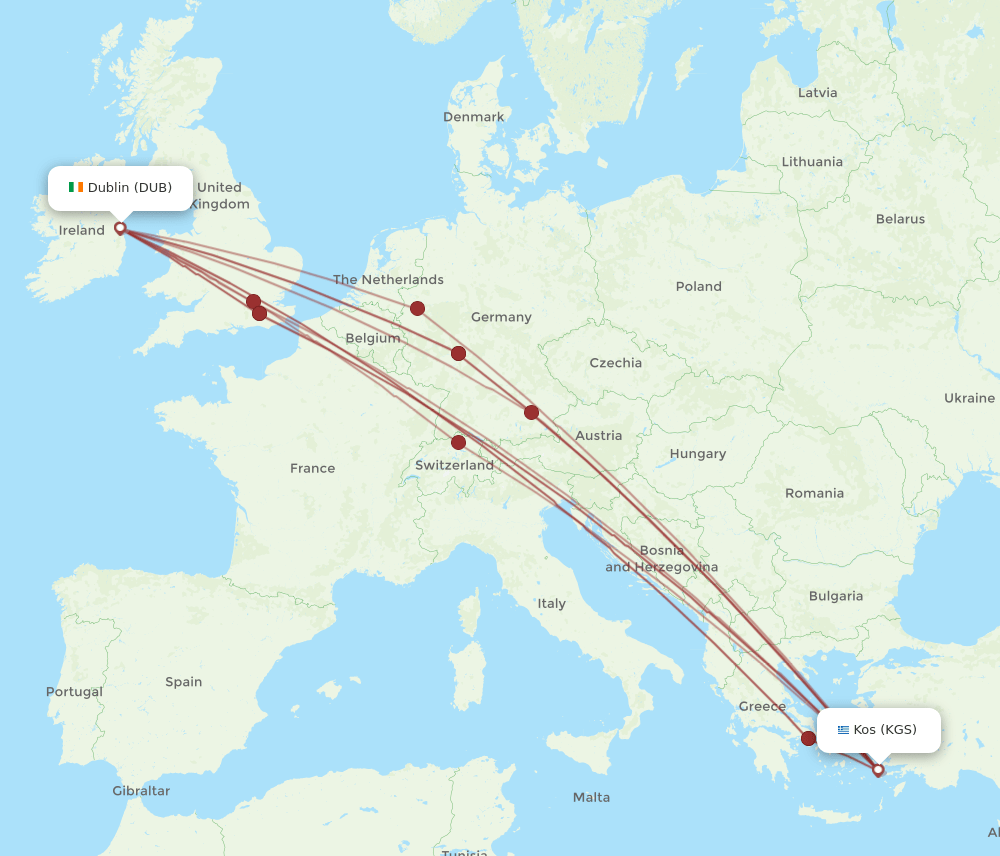 KGS-DUB flight routes