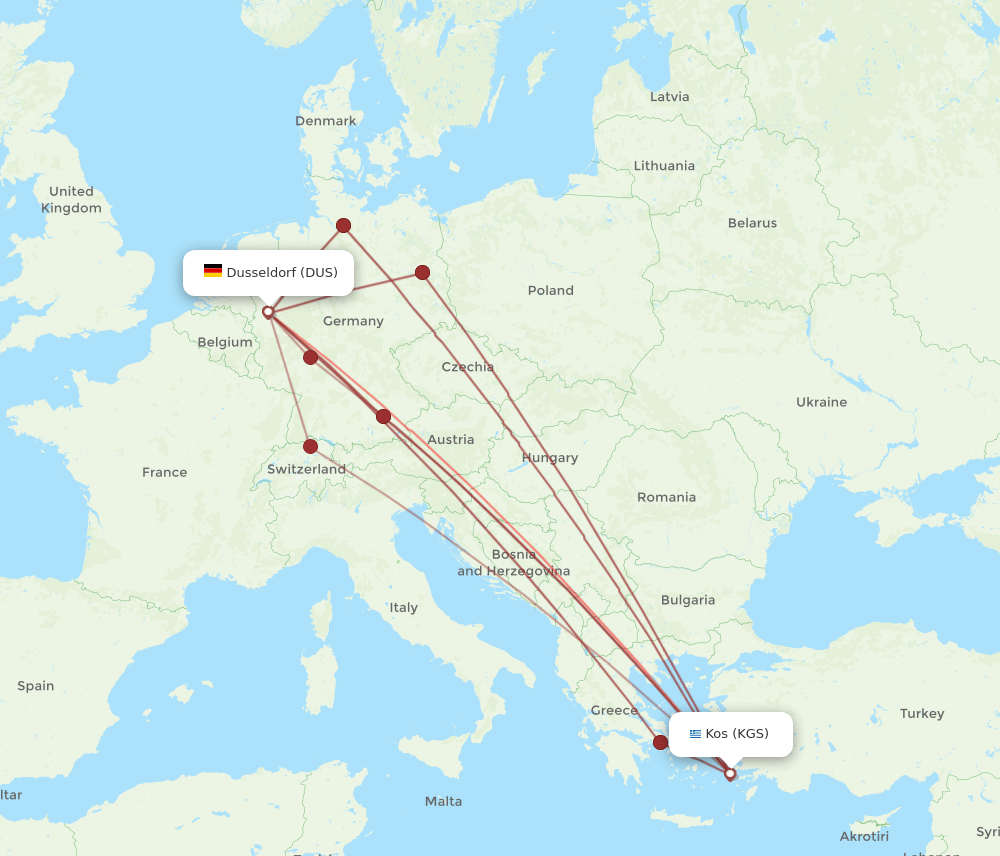 KGS-DUS flight routes