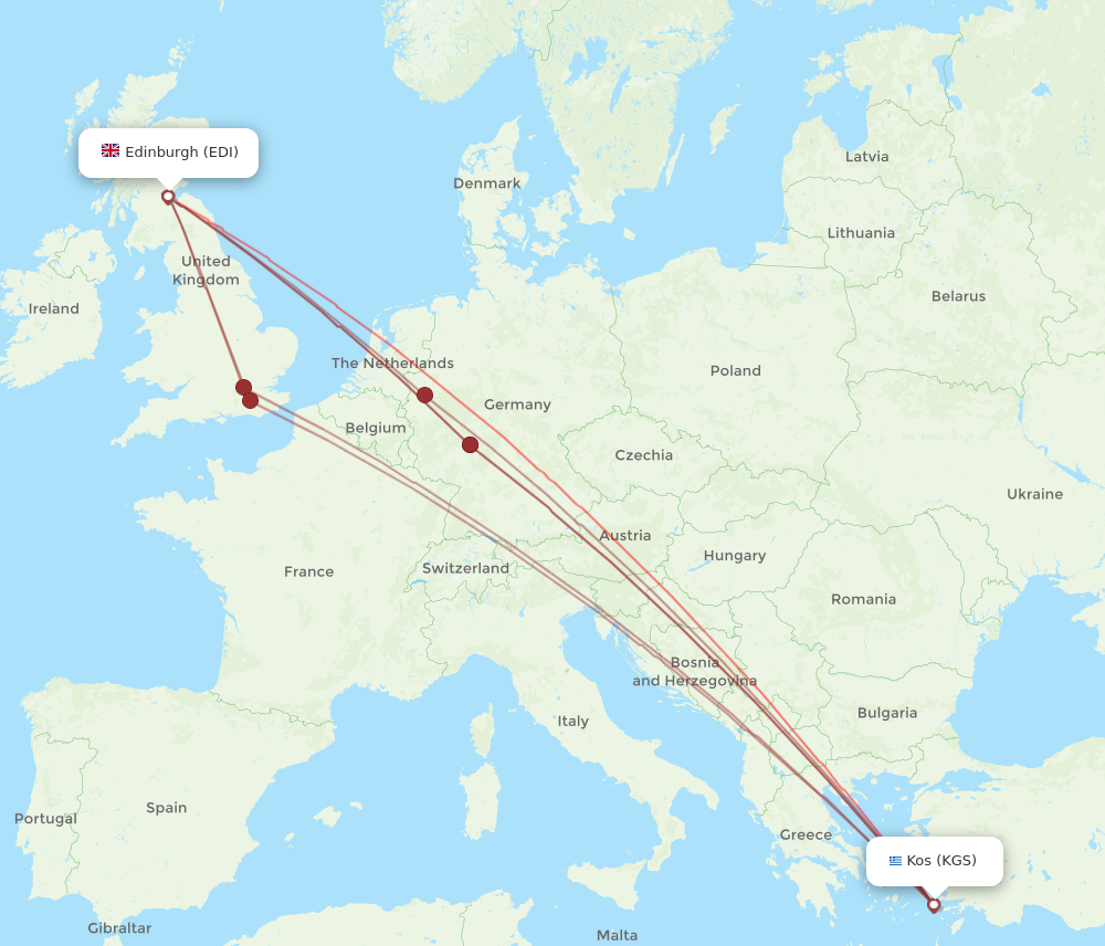 KGS to EDI flights and routes map