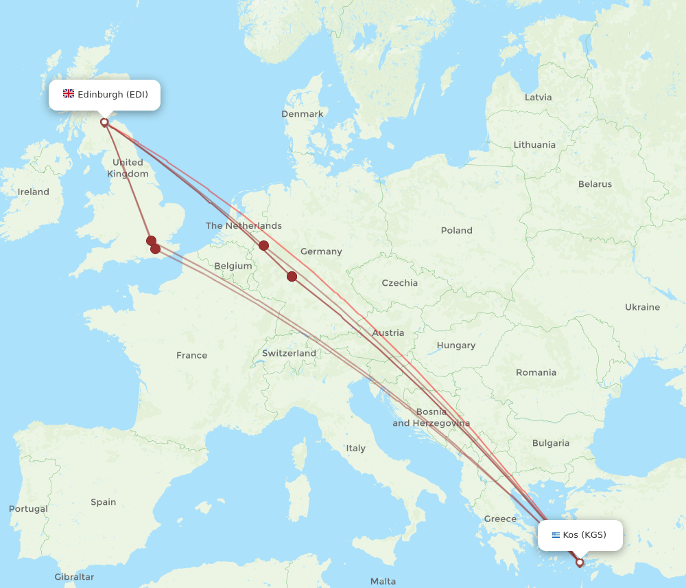 KGS to EDI flights and routes map